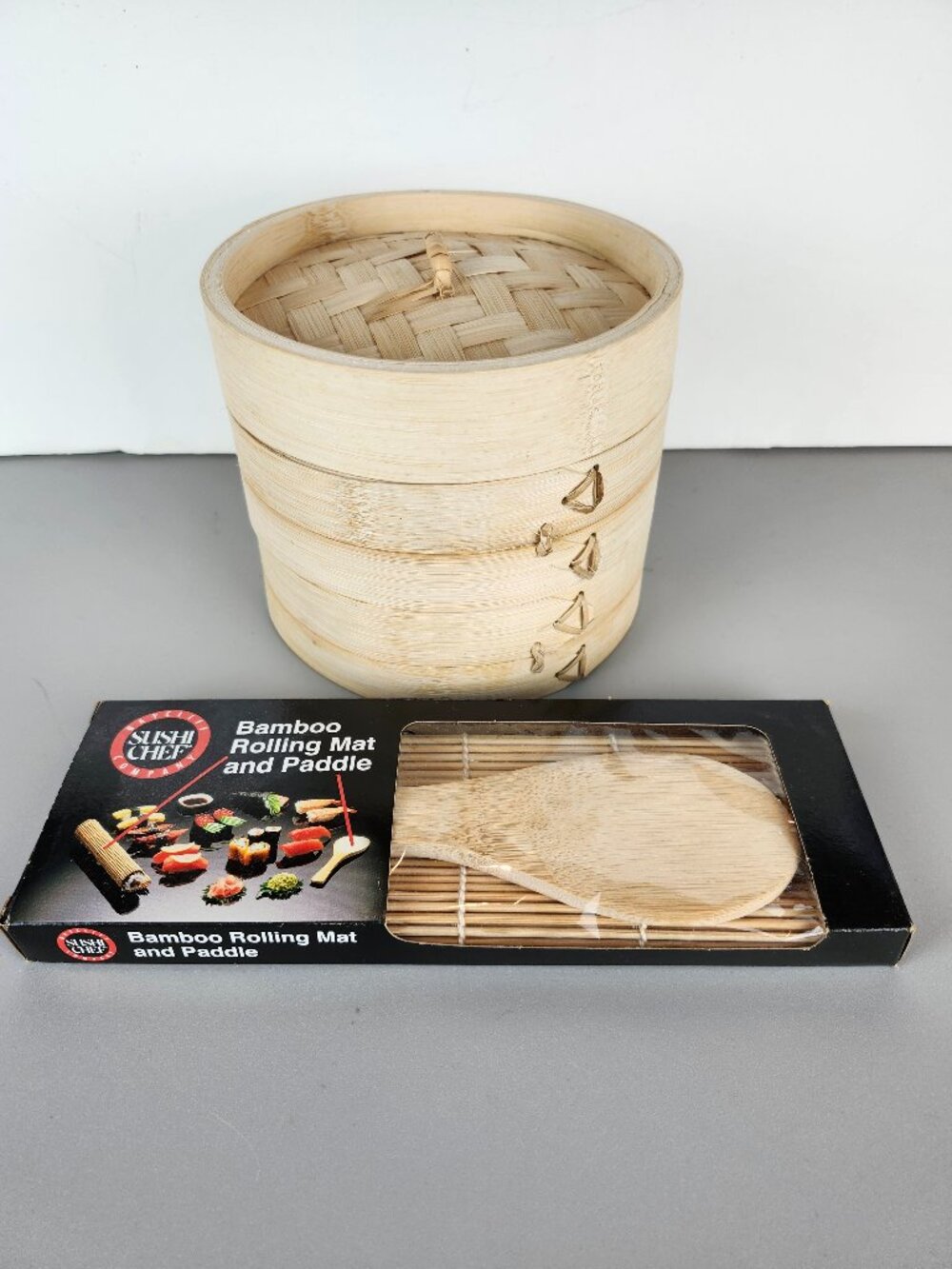 Sushi Chef Bamboo Rolling Mat & Paddle / Bamboo Steamer